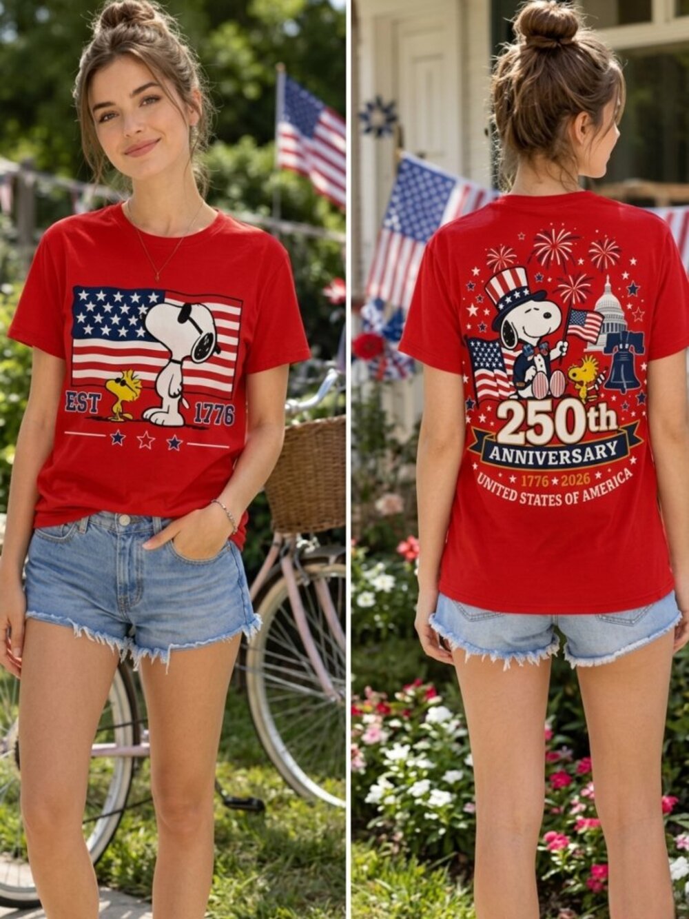 Snoopy 250th Anniversary USA 1776 2026 Patriotic Graphic Tee Y2K